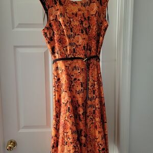 Julian Taylor Orange Floral Midi Dress